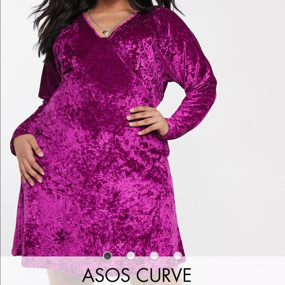 ASOS Curve long sleeve plunge velvet mini dress